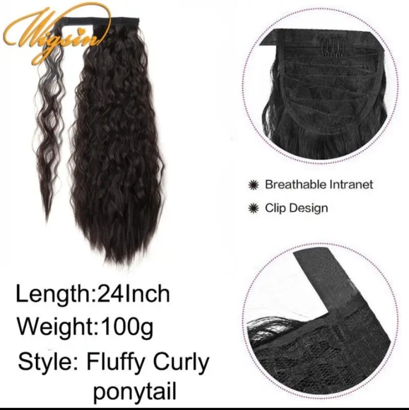 🍒Khaki 24" Wavy Ponytail - Picture 4 of 5